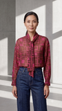 Blouse femme fluide en coton avec col lavallière, vêtement de créateur à acheter en ligne en France