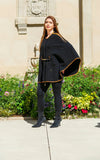 Cape mi longue femme en laine noire, tombé fluide et style élégant