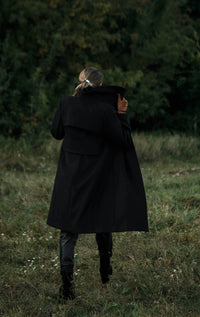 Manteau femme noir en laine, fait main, style élégant