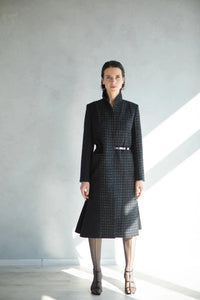 Manteau long femme créateur en laine à carreaux