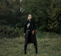 Manteau en laine noir fait main, сoupe longue