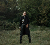 Manteau en laine noir fait main, сoupe longue