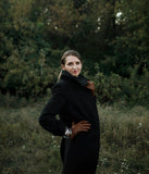 Manteau en laine noir fait main, création artisanale